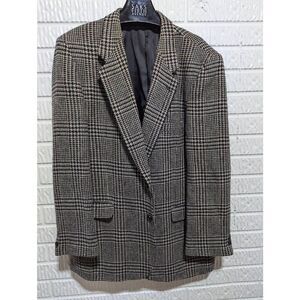 Oakton LTD. Men's Black Plaid Long-Sleeve Notch Lapel Soft Wool Cozy Blazer Size